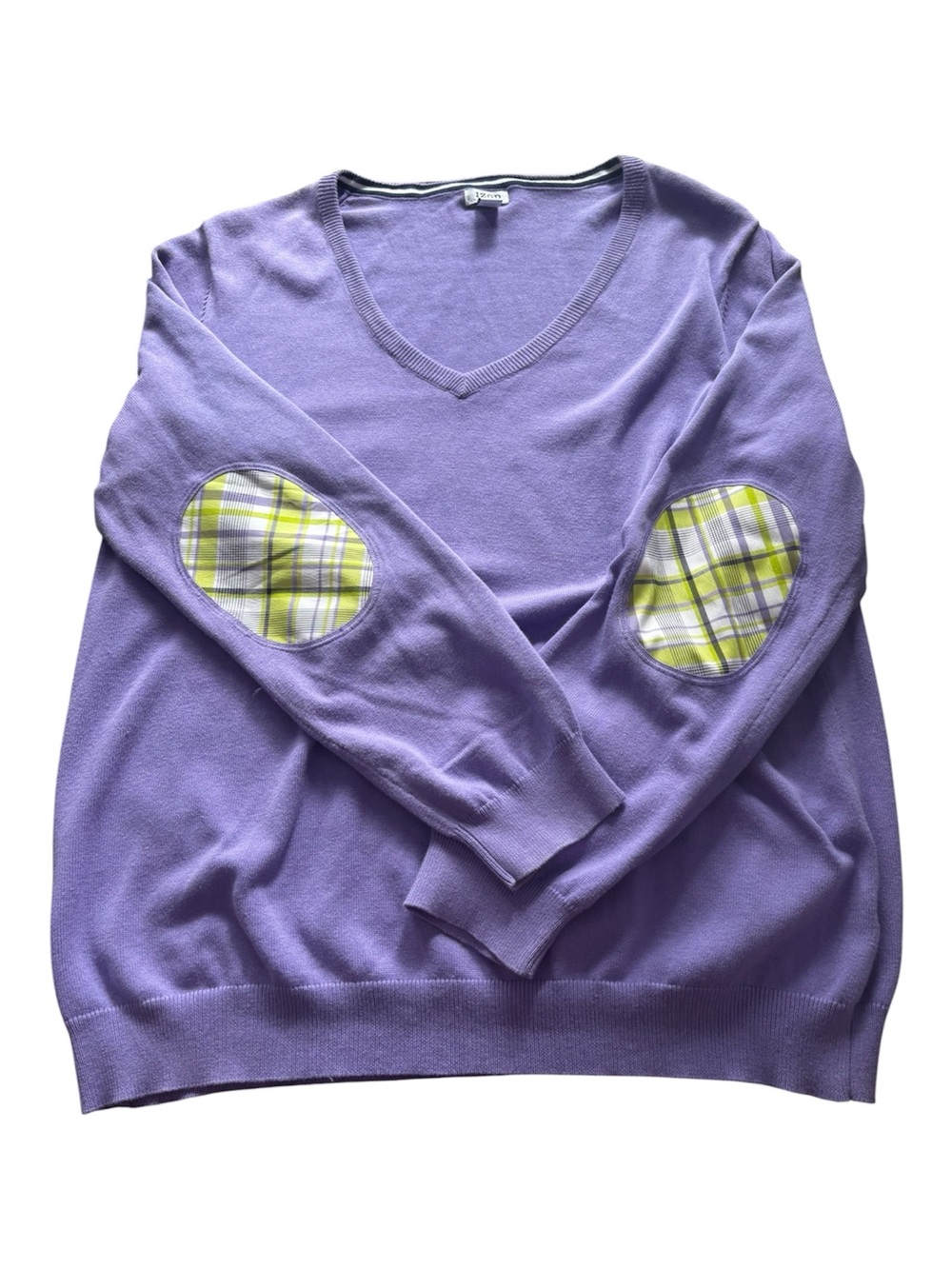 IZOD Golf Women's XXL Purple Knit V-Neck Sweater w/ Plaid Elbow Patches